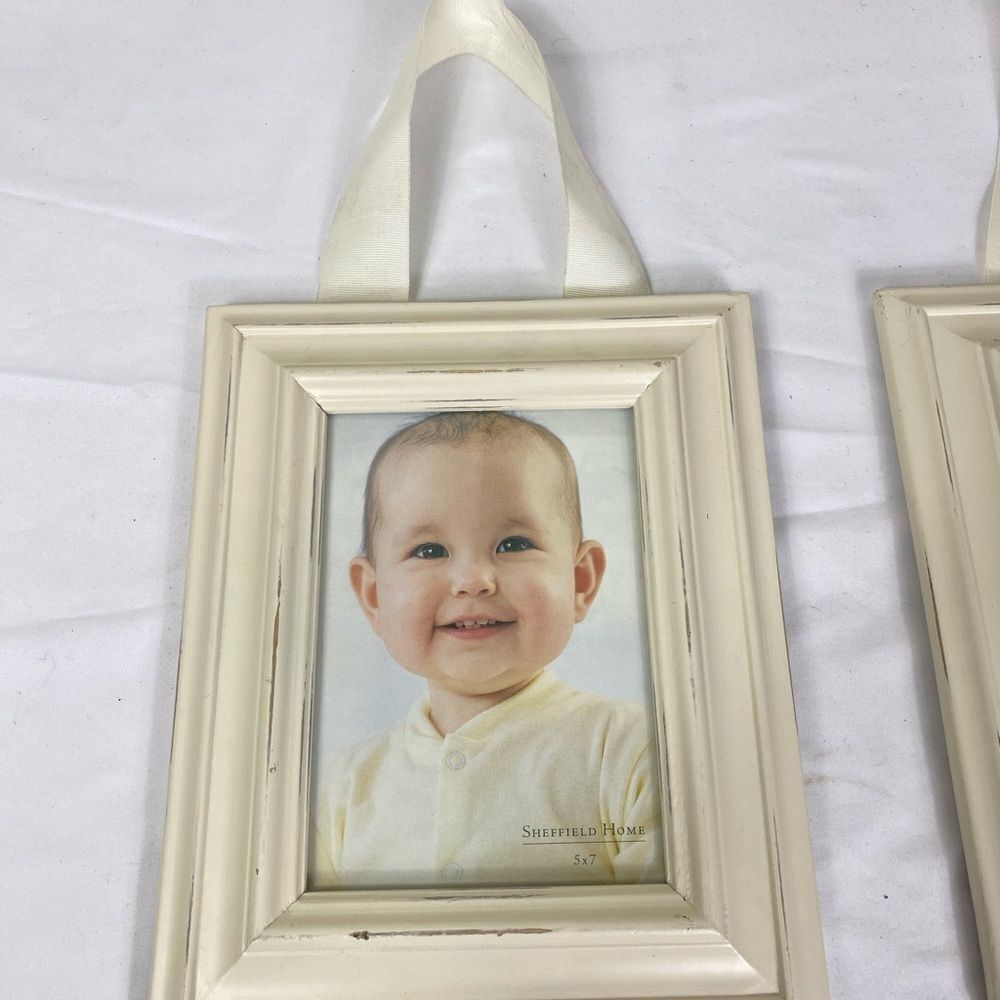 2 Ivory Distressed Wall Hanging Picture Frames 5x7